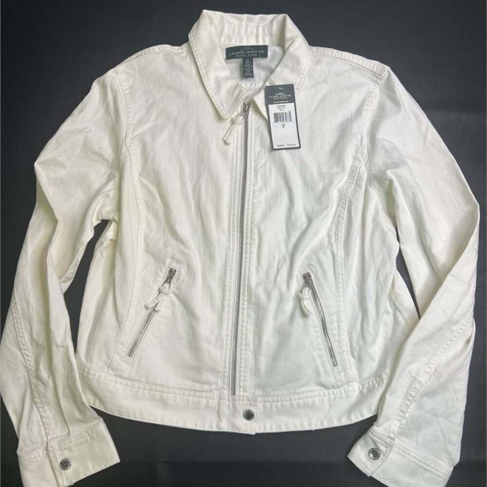 ✨LRL Lauren Jeans Co. Ralph Lauren White Denim Zip Front Jacket XL NWT